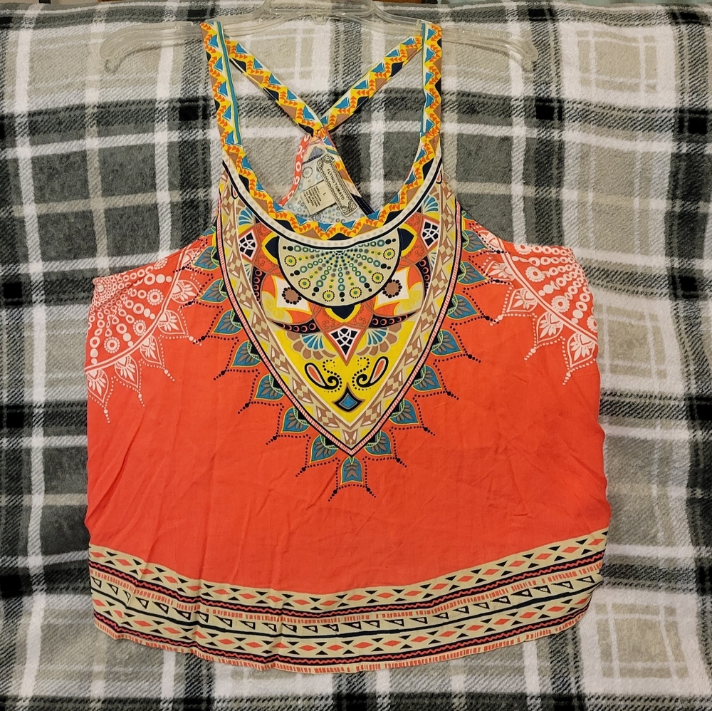 Flying Tomato tank top, large, orange with designs